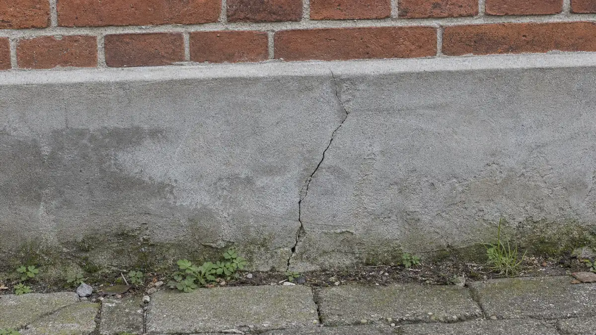 Revne i en pudset sokkel nederst mod terræn